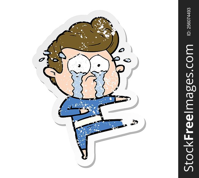 distressed sticker of a cartoon crying dancer