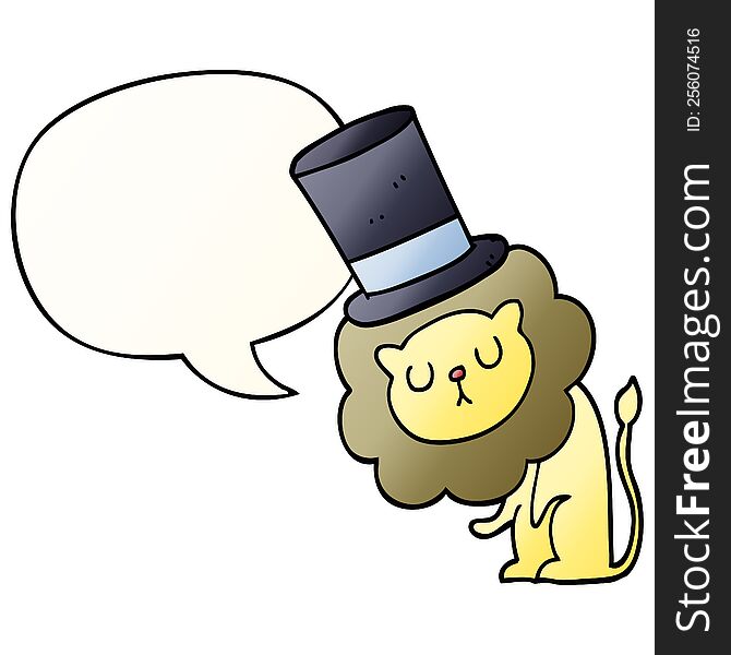 cute cartoon lion wearing top hat and speech bubble in smooth gradient style