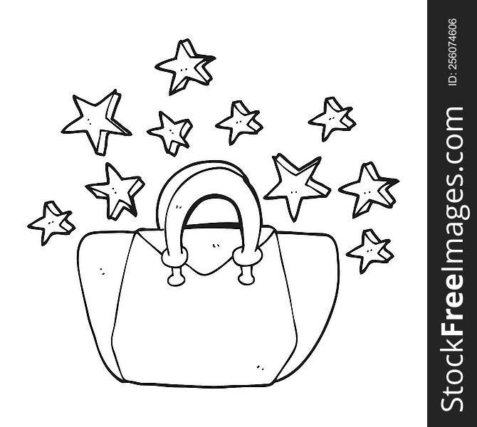 freehand drawn black and white cartoon expensive handbag