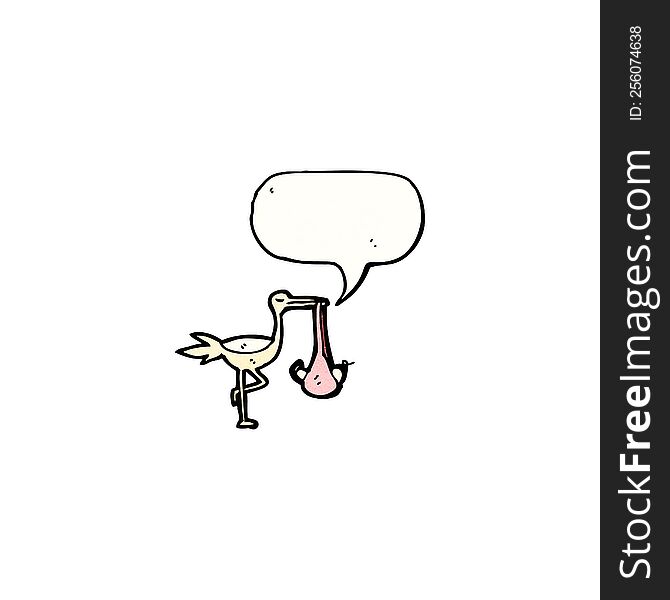 cartoon stork carrying baby