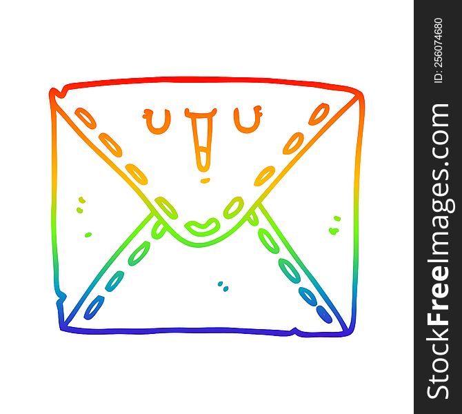 rainbow gradient line drawing of a cartoon envelope