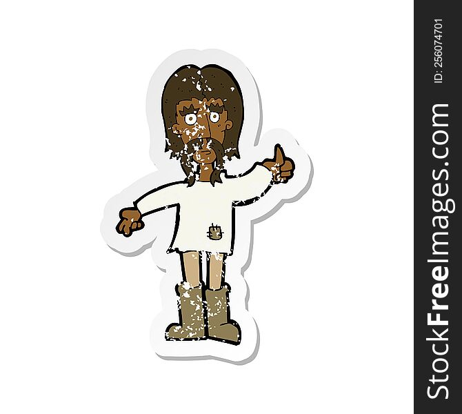 retro distressed sticker of a cartoon hippie man giving thumbs up symbol