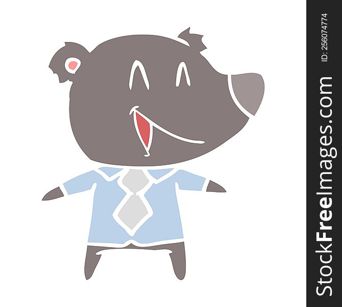 flat color style cartoon bear in shirt and tie