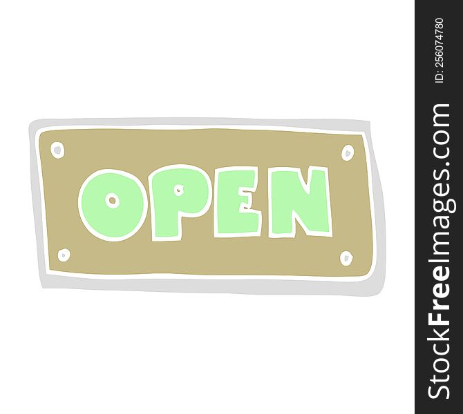 Flat Color Illustration Of A Cartoon Open Sign