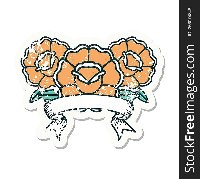Grunge Sticker With Banner Of A Bouquet Of Flowers
