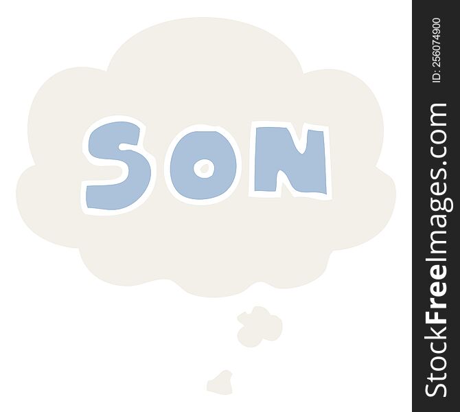 cartoon word son with thought bubble in retro style