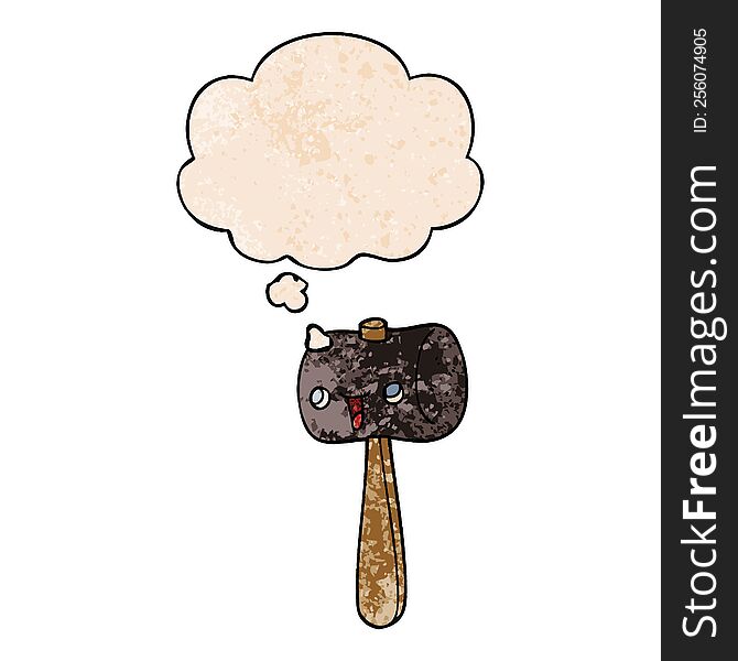 Cartoon Mallet And Thought Bubble In Grunge Texture Pattern Style