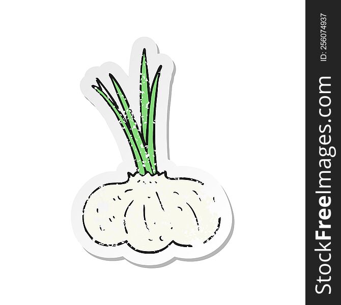 retro distressed sticker of a cartoon garlic bulb