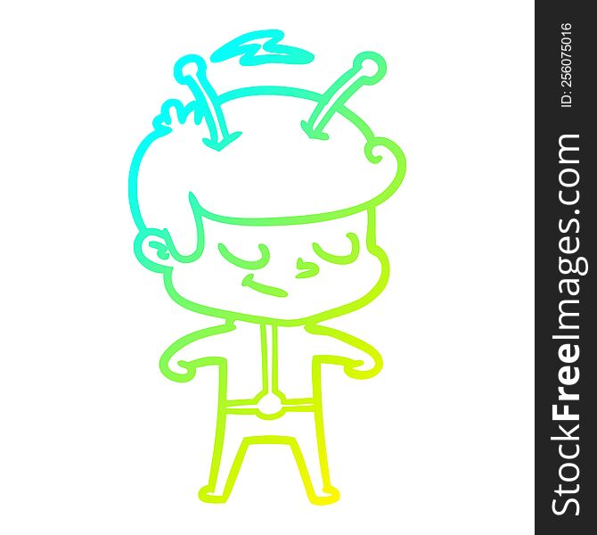 Cold Gradient Line Drawing Friendly Cartoon Spaceman