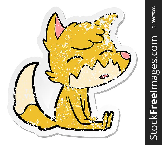 distressed sticker of a cartoon fox sitting