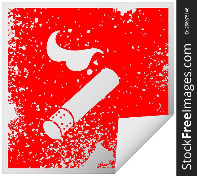 distressed square peeling sticker symbol of a smoking cigarette