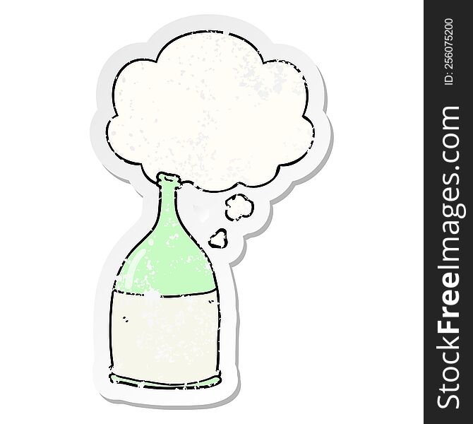 Cartoon Bottle And Thought Bubble As A Distressed Worn Sticker