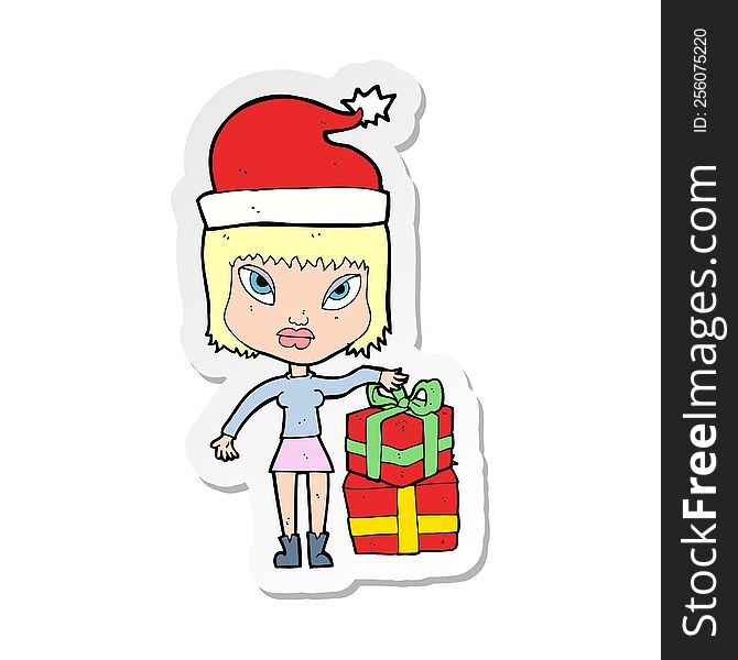 sticker of a cartoon woman with present