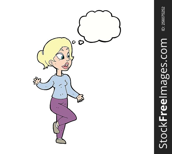 Cartoon Friendly Woman Waving With Thought Bubble