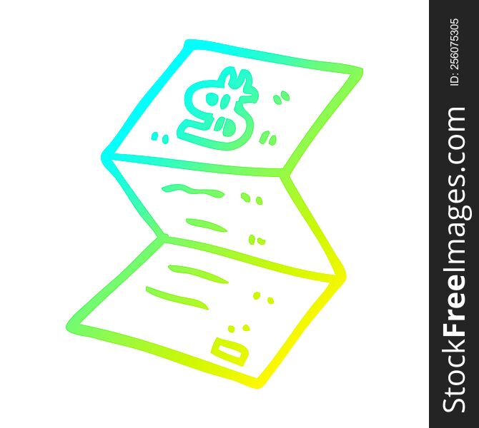 cold gradient line drawing of a cartoon legal money letter