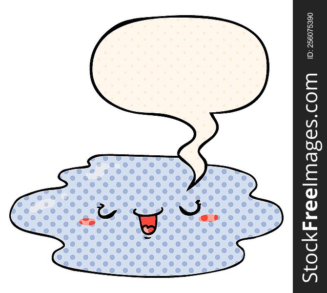 cartoon puddle with face with speech bubble in comic book style. cartoon puddle with face with speech bubble in comic book style