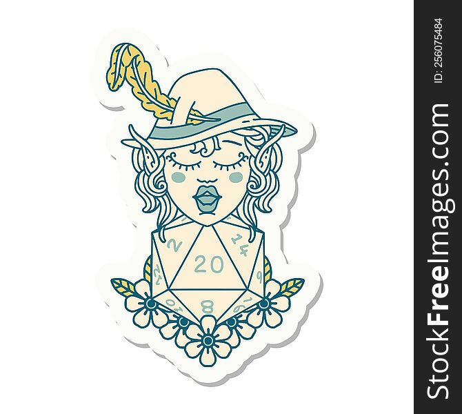 Elf Bard Character With Natural Twenty Dice Roll Sticker
