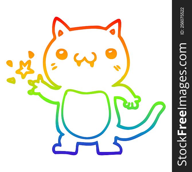 rainbow gradient line drawing of a cartoon cat scratching