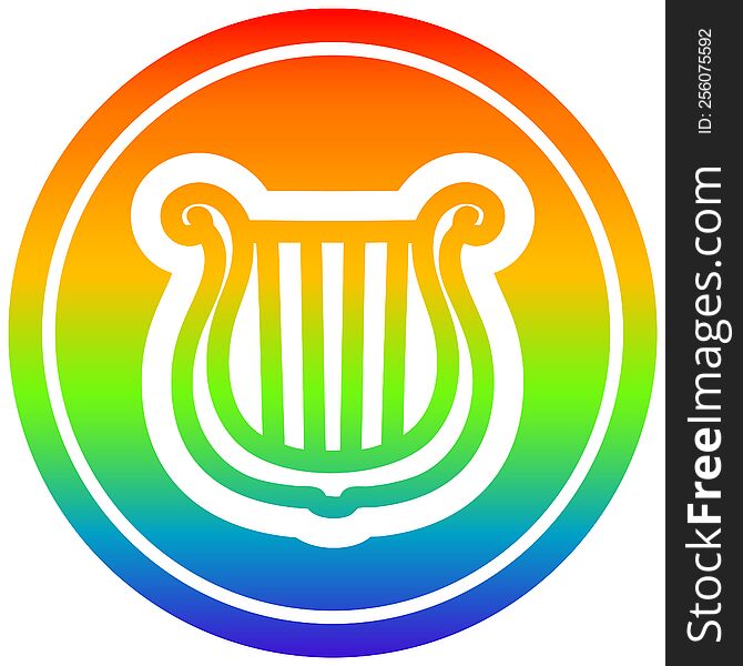 musical instrument harp circular icon with rainbow gradient finish. musical instrument harp circular icon with rainbow gradient finish