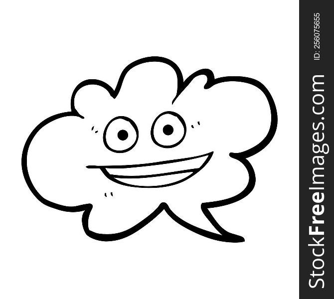 freehand drawn black and white cartoon cloud speech bubble with face