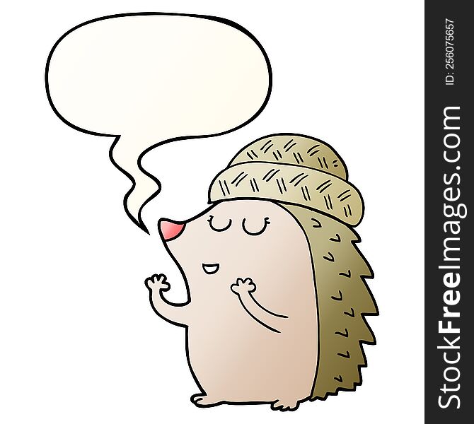Cartoon Hedgehog Wearing Hat And Speech Bubble In Smooth Gradient Style