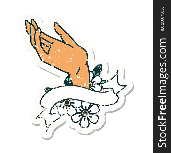 Grunge Sticker With Banner Of A Hand