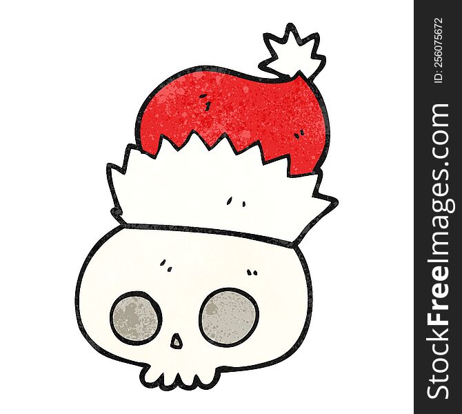 Textured Cartoon Skull Wearing Christmas Hat
