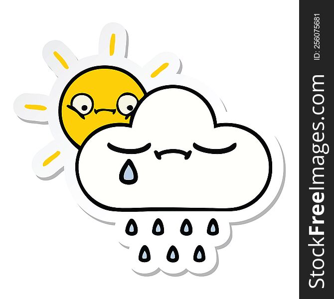 Sticker Of A Cute Cartoon Sunshine And Rain Cloud