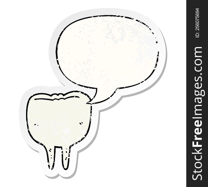 Cartoon Tooth And Speech Bubble Distressed Sticker