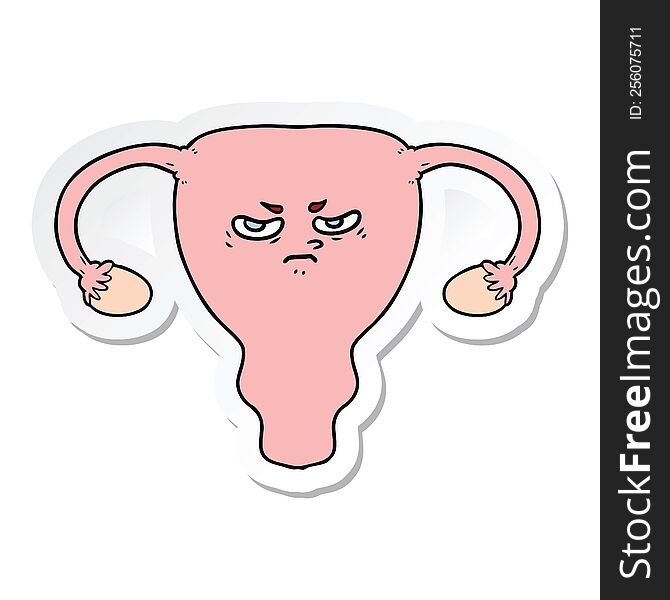 sticker of a cartoon angry uterus