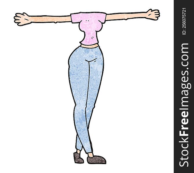 freehand textured cartoon female body with wide arms
