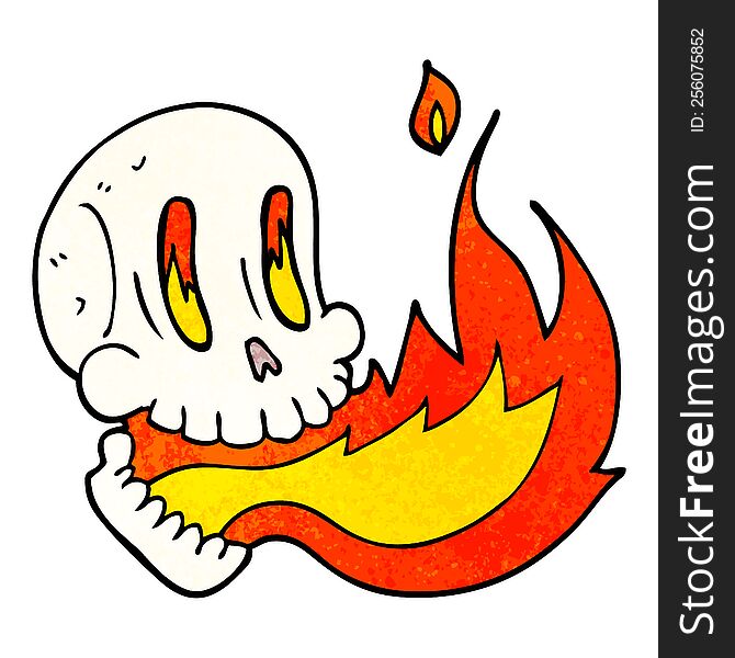 Cartoon Doodle Flaming Skull