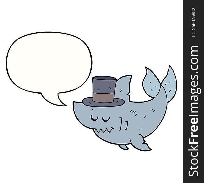 cartoon shark wearing top hat with speech bubble