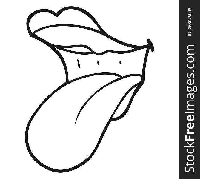 freehand drawn black and white cartoon mouth sticking out tongue