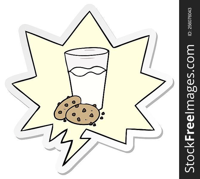 cartoon cookies and milk and speech bubble sticker