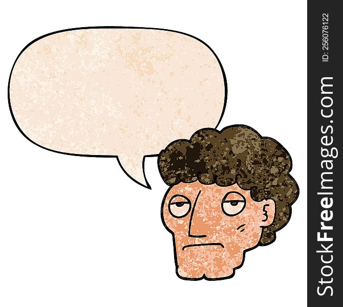 Cartoon Bored Man And Speech Bubble In Retro Texture Style