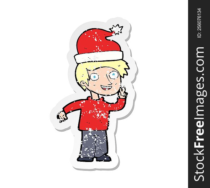 retro distressed sticker of a cartoon man ready for christmas