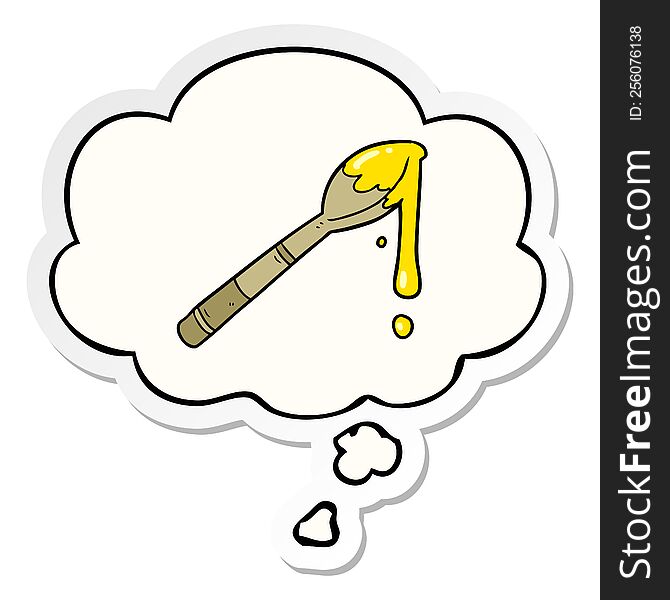 cartoon spoonful of honey with thought bubble as a printed sticker