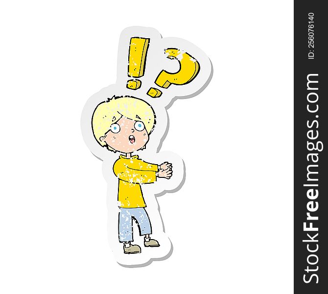 Retro Distressed Sticker Of A Cartoon Confused Man