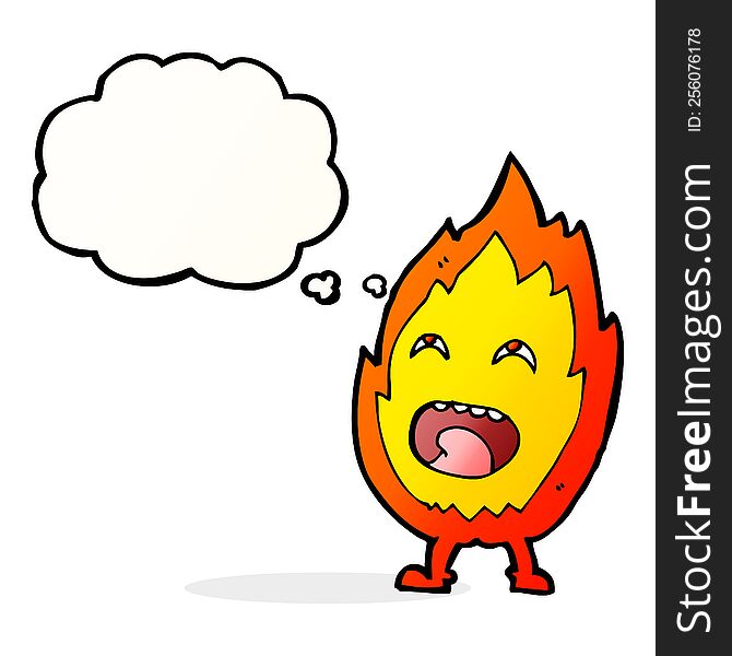 Cartoon Flame Character With Thought Bubble