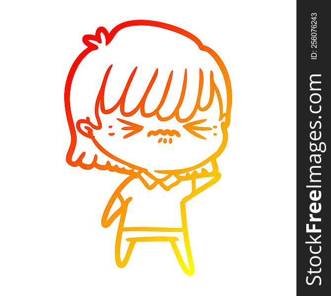 Warm Gradient Line Drawing Annoyed Cartoon Girl