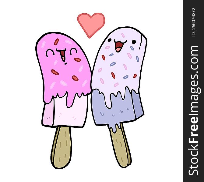 cartoon ice lolly in love