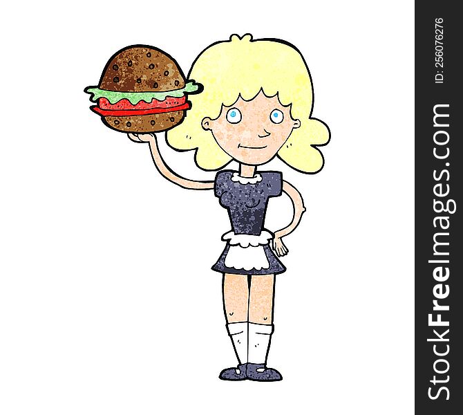 Cartoon Waitress With Burger