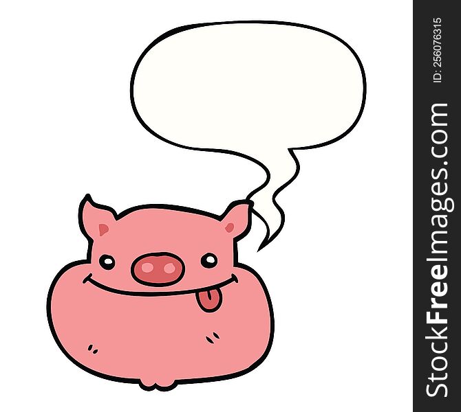 Cartoon Happy Pig Face And Speech Bubble