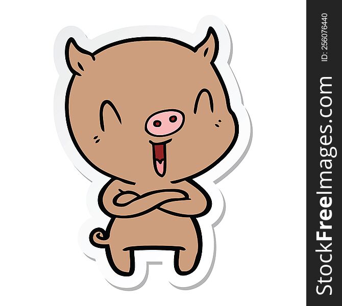 Sticker Of A Happy Cartoon Pig