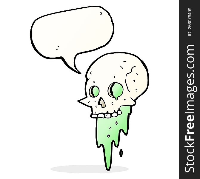 Gross Halloween Skull Cartoon With Speech Bubble