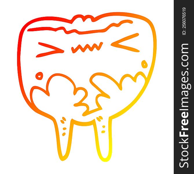 warm gradient line drawing of a cartoon bad tooth