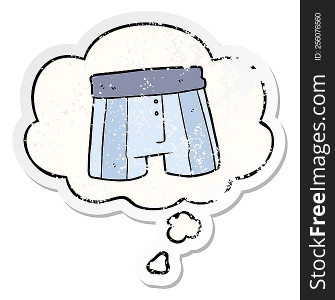 Cartoon Boxer Shorts And Thought Bubble As A Distressed Worn Sticker