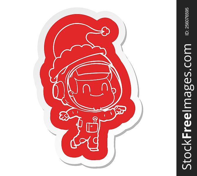 Happy Cartoon  Sticker Of A Astronaut Man Wearing Santa Hat
