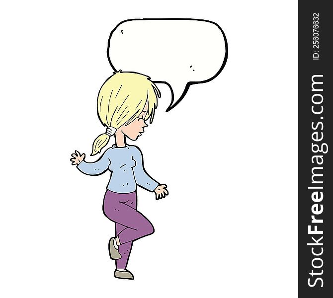 cartoon girl dancing with speech bubble